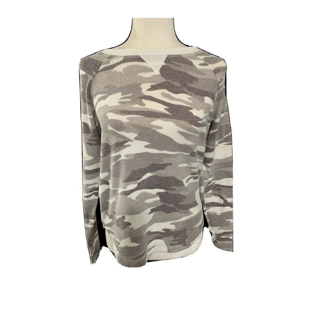 twenty5a womens gray white Crew Neck cameo long sleeve sweater top small